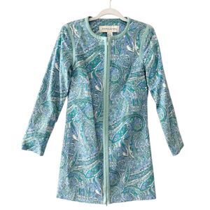 Doncaster Cotton Dress Spring Summer Blue Green Full Zip Paisley Print $425